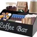 Coffee Station Organizer,Acrylic Coffee Bar Supplies Organizer with Dividers,4 Compartment Coffees Pod Holder for Countertop,Coffees Bar Decor for Sugar Tea, Black