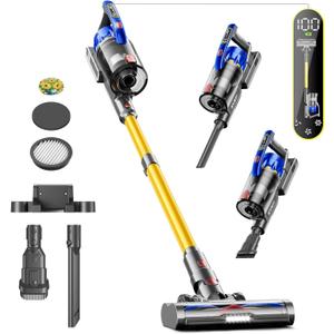 Cordless Vacuum Cleaner, 45Kpa 550W Vacuum Cleaners for Home, Max 70Mins Cordless Stick Vacuum with LED Screen, Dual Handle Anti-Tangle Rechargeable Vacuum for Hard Floors/Pet Hair/Carpet