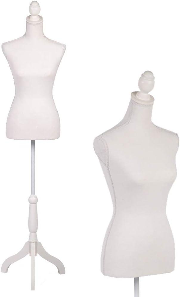FDW Manikin 60”-67”Height Adjustable Female Dress Model Display Torso Body Tripod Stand Clothing Forms (White, 60-67 Inches)