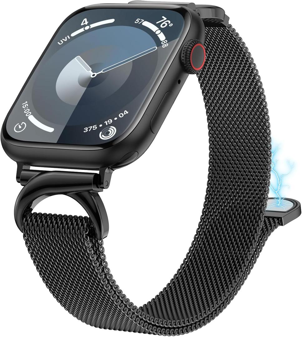 Stainless Steel Loop Compatible with Apple Watch Band 38/40/41/42/44/45/46/49mm, Women Metal Mesh Magnetic Slim Strap with C-Shape Clasp for iwatch SE Series 10/9/8/7/6/5/4/3/2/1 Ultra 1/2
