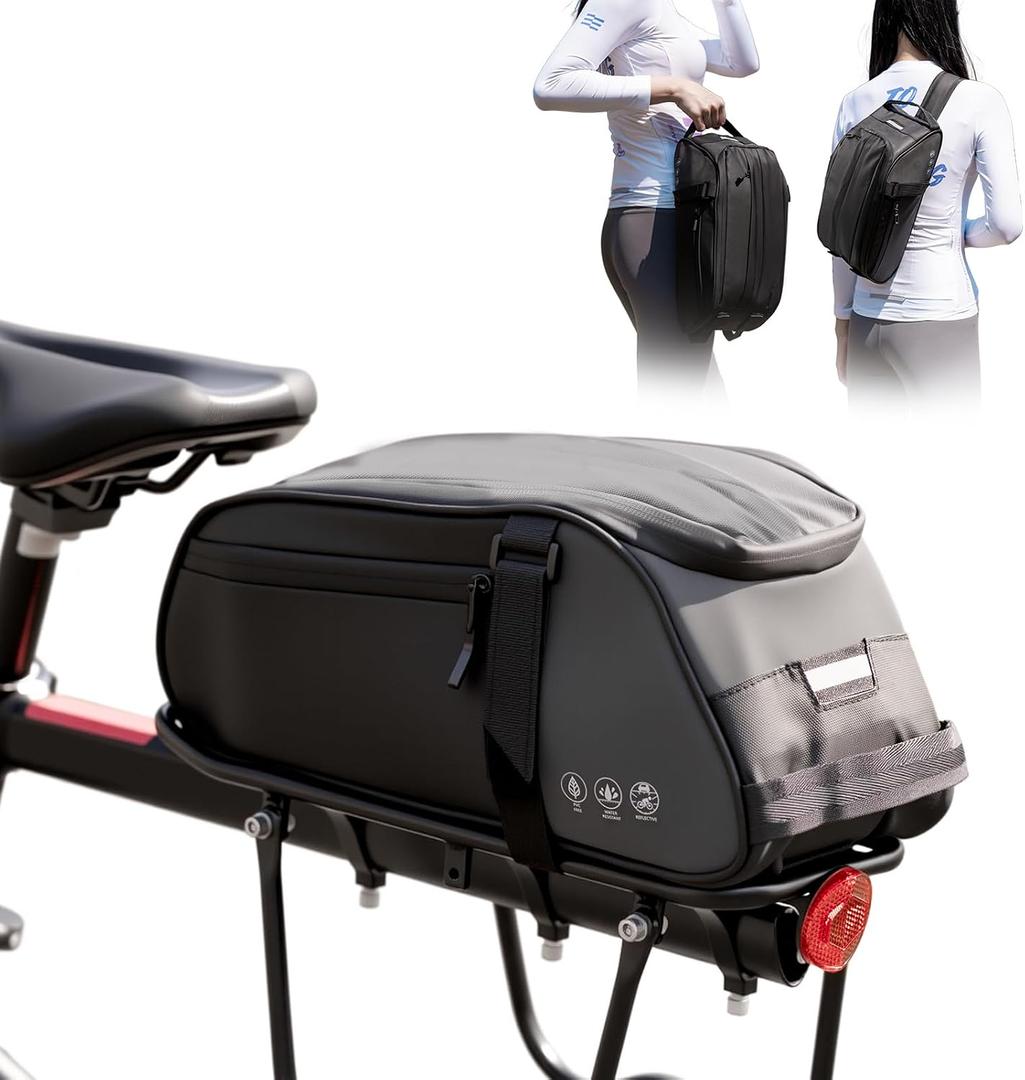 Bike Rack Bag, Reflective Waterproof Bike Bags for Bicycles Rear Rack, 8L Bike Trunk Bag with Multi-Pocket, Bike Backpack with Shoulder Strap for Outdoor Cycling, Commuting