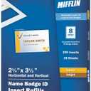 Mifflin-USA Name Badge Inserts, 2.25x3.5 or 3.5x2.25 (280 Cardstock Refills, 35 Sheets), Compatible With Inkjet, Laser Printer, and Printable Badge Inserts