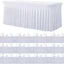 12 Pack White Spandex Tablecloth for 6 Foot Rectangle Tables, Wrinkle Free Fitted Table Cloth Cover 6ft White Stretchy Tablecloths with Skirt for Parties Weddings Birthday Banquet Baby Shower