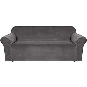 H.VERSAILTEX Stretch Velvet Sofa Covers for 3 Cushion Couch Covers Sofa Slipcovers Furniture Protector Soft with Non Slip Elastic Bottom, Crafted from Thick Comfy Rich Velour (Sofa 72"-90", Gray)