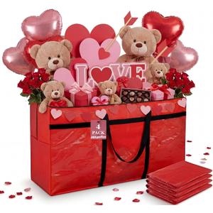 Windyun 4 Pack 168 Gallon Extra Large Storage Bags XXL Moving Bags with Zipper Handles Heavy Duty Jumbo Big Tote Box for Christmas Tree Storage 4, 5, 7.5, 9, 10, 12 ft Skeleton College Dorm(Red)