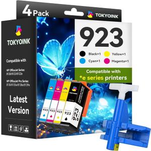 TOKYOINK 923 Ink Cartridges for HP Printers Compatible for HP 923 HP923 Ink Cartridges Work for OfficeJet Pro 8130e 8125e 8135e 8138e 8120e 8132e No Chip (Black Cyan Magenta Yellow) Upgraded Tool