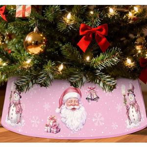 Motionchic Christmas Tree Collar 30'' Pink Santa Claus Christmas Tree Skirt Stand Base Cover Xmas Base Collar Ring Xmas Decoration Stand Skirt for 6 ft - 12 ft Foldable Holiday Winter Party Decor