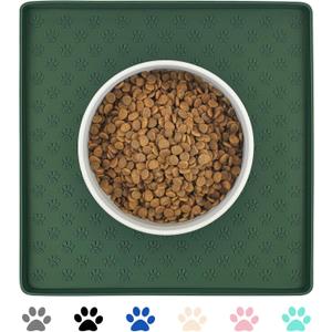 Ptlom Pet Placemat for Dog and Cat, Waterproof Silicone Pet Feeding Bowl Mats for Food and Water, Small Medium Large Dogs Mat Prevent Residues from Spilling to Floor, Hunter, 11.8"x11.8"