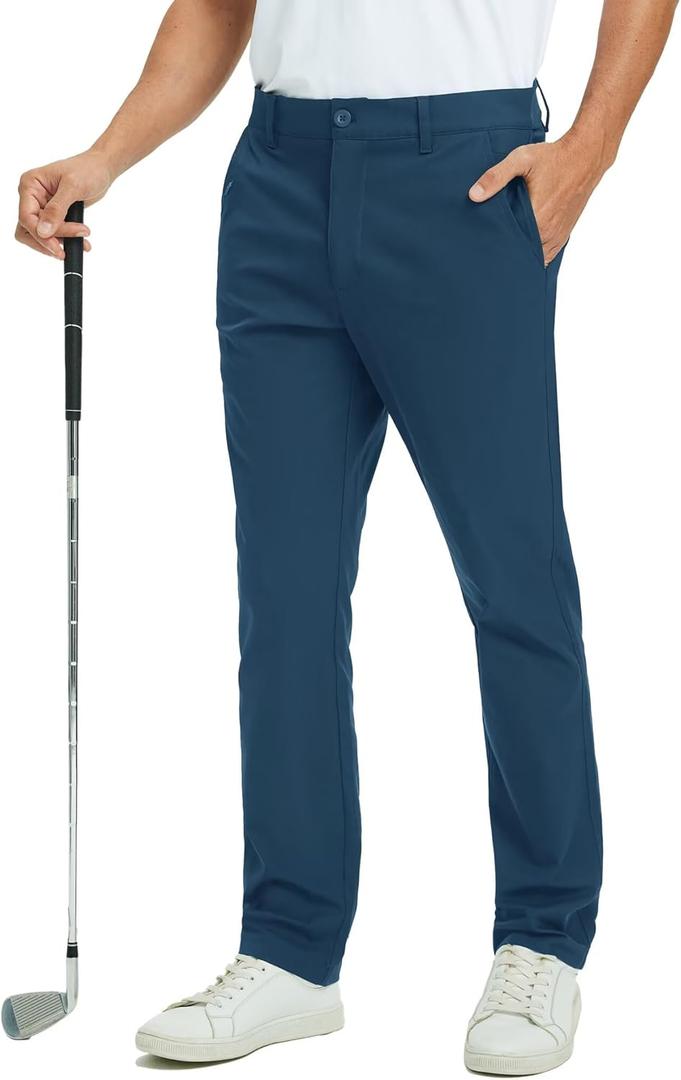 Rouen Golf Pants Men 8 Pockets Water Resistant Flat Front - 30"/32"/34" Chino Dress Pants Lightweight Stretch Casual Trousers (40W x 32L, Blue Indigo)