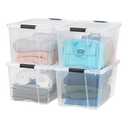 IRIS USA 72 QT Plastic Storage Box with Lid and Latches - 4 Pack - BPA-Free, See-Through Organizing Solution, Durable Nestable Stackable Containers, Secure Pull Handle - Clear