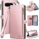 XcaseBar Compatible with Google Pixel 10/10 Pro 6.3" Wallet case with Zipper Credit Card HolderRFID Blocking,Flip Folio Book PU Phone case Shockproof Cover Women Men for Pixel 10 case Rose Gold