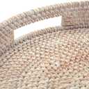 16.9" Round Rattan Tray, Hand Woven Serving Tray with Handles, Wicker Serving Basket, Decorative Tray for Home Decor, Whitewash