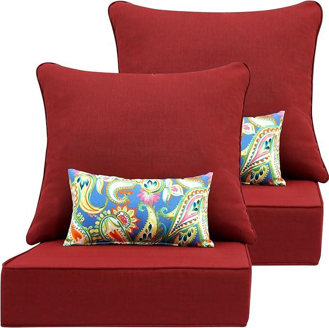 Outdoor Seat Cushion Set 24 x 24 Inch,Olefin Fabric Deep Seat Patio Cushions,Patio Furniture Cushions with Removable Cover,Rain-Proof and Fade Resistant Deep Seat Bottom & Back Cushion with Pillow