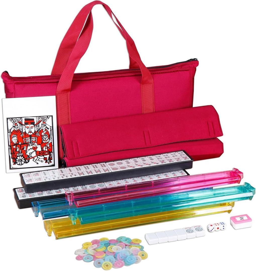 Nova Microdermabrasion American Mahjong Mah Jongg Set 166 Tiles 4 All-in-One Color Rack/Pushers Red Paisley Soft Bag Full Size Complete Mahjongg Ma Jong Set