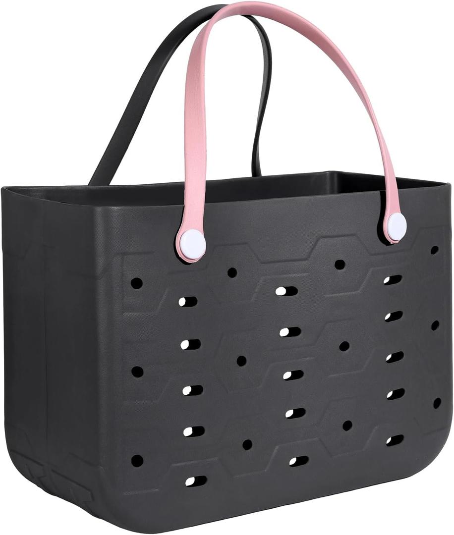 PoVwlty Rubber Beach Bag for Men & Women, Water-resistant Travel Tote Bag for the Beach Boat Pool