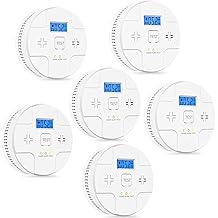 6 Packs,2 in 1 Technology, Smoke,Carbon Monoxide Detector, Co Alarm,85db Alert,LCD Readout,3 Color LED Indication,Green Light Blinking at Work, with 3 AA Batteries,Easy Install,for Home and Kitchen