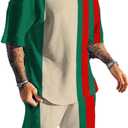 BIRW Mens Short Sets 2 Piece Outfits Fashion Summer Tracksuits Casual Set Short Sleeve and Shorts Stripe Set S