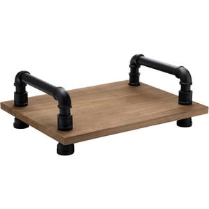 LemonRoad 17"x13" Large Industrial Wooden Serving Tray with Matte Black Metal Pipe Handles Tray Steampunk Decorative for Kitchen Coffee Table Breakfast Dinner Living Room Bar