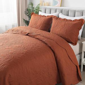 HoneiLife Queen Quilt Bedding Set - 3 Pieces Microfiber Quilt Sets Lightweight Bedspreads Reversible Coverlets Retro Bed Cover Paisley Pattern Bedding Set All Season Quilts-Rust (Queen/Full-90"x96")