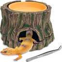 PINVNBY 3 in 1 Reptile Hide Cave with Removable Sump and Humidity Water Dish,Reptiles Hideout Water Tank Accessories for Small Reptiles Gecko,Leopard Gecko,Lizard,Snake,Crabs