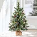 deeinglif 2ft Mini Christmas Trees 24" with LED Lights and Pine,Tabletop Branches Cones and Cloth Bag Base Home Party Dining Room Window Decoration for Christmas