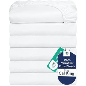 Royale Linens 4 Pack California King Fitted Sheet Set - Bottom Sheet - Soft & Breathable - Brushed 1800 Microfiber - Wrinkle Resistant - Hotel Quality Deep Pocket Stretches Up to 16" (Cal King,White)