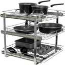 Household Essentials Glidez Multipurpose Chrome-Plated Steel Pull-Out/Slide-Out Triple-Sliding Storage Organizer for Cookware and Bakeware - 3-Tier Design - Fits Standard Size Cabinet or Shelf, Chrome (20" - Extended)