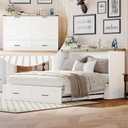 Ball & Cast Queen Murphy Bed with Charging Station,Farmhouse Murphy Cabinet with Large Storage Drawer,Hideaway Bed Foldable Platform Bed for Guest Room, Apartment, White