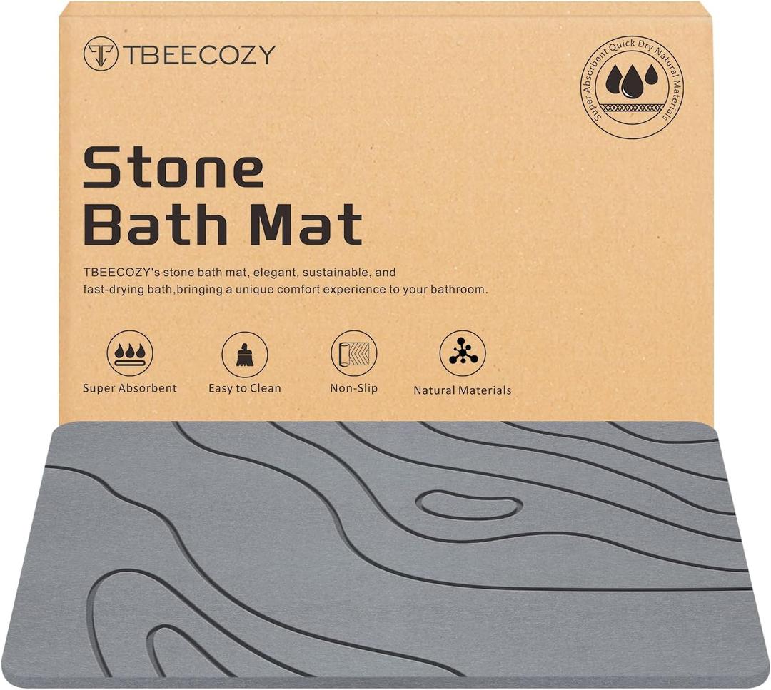 Stone Bath Mat, 20"x30" Large Size Diatomite Fast Drying Non Slip Stone Shower Mat, Super Absorbent for Bathroom & Kitchen, Multi-Use as Pet Mat, Easy to Clean, Gray (Style 05-gray)