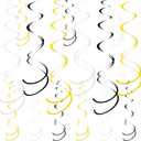 Colorful Ceiling Swirl Foil Decorations Hanging Plastic Streamer Themed Swirl Party for Halloween Graduation Celebration, Pack of 28 (Gold, Black and Sliver)