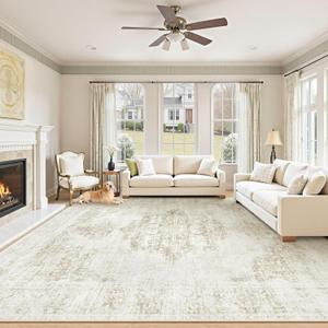 Area Rug 9x12 Washable Rug: Vintage Living Room Rug Medallion Large Rugs Indoor Retro Distressed Carpet for Bedroom Dining Room Nursery Room(Beige, 9'x12')