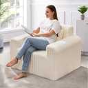 Hobestluk Single Sofa Foam Couch Sofa for Small Spaces Comfy Sofas with Removable Cover Furry Couch with Pillows for Living Room, Bedroom, Apartment, Office (White, Standard)