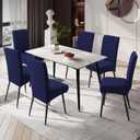 Genina Waterproof Dining Room Chair Covers Stretch Parsons Chair Slipcovers for Dining Room Kitchen Chair Protector Cover, Removable, Washable (4 Large, Flower Pattern-Navy)