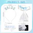 Bride Headband Decorations Set Include Blue White Rhinestone Bridal Headband with Sash Veil and Blue Heart Shaped Sunglasses for Women Bachelorette Party Wedding Bridal Shower Gift