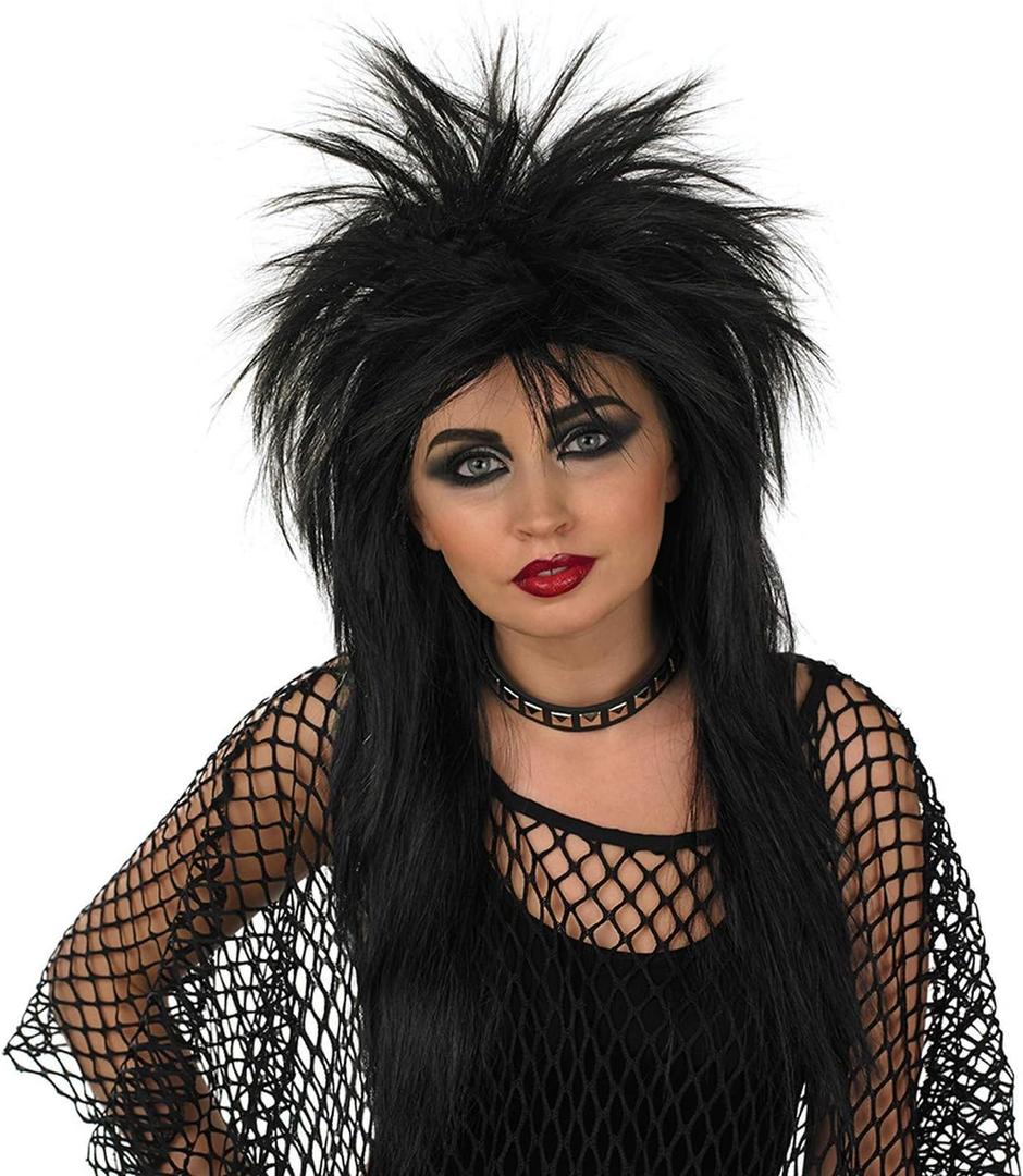 fun shack 80s Rocker Wig for Women, Spiked Mullet Wig, Punk Rocker Hair, Spiky Black Rockstar Wig, Party Costume Accessory, One Size