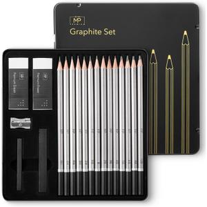 Mr. Pen- Drawing Sketching Pencil Set, 19 pcs, Graphite Pencils (10B-6H), Graphite Sticks, Erasers, Metal Sharpener, for Drawing, Sketching, Shading & Art Projects (Black)