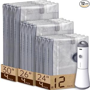 Vacbird 12 Pack Vacuum Bags for Travel with Rechargeable air Pump, Carryon Size Vacuum Seal Bags for Luggage and Suitcase Compression, Space Saver for Clothes and Clothing Travel