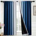 Yakamok 100% Blackout Curtains 63 inches Long, Room Darkening Blue and Greyish White Curtains Ombre for Bedroom,Gradient Rod Pocket Window Curtains for Living Room,2 Panels,52x63 inch