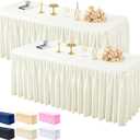 Pack Ivory Tablecloths for Rectangle Tables 6ft, Wrinkle Resistant Spandex Table Cover Fitted Stretch Table Cloth with Pleated Ruffle Skirts for Party Banquet Dining Birthday Wedding