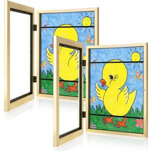 [2Pack] Kids Art Frames, 9x12 Front Opening Kids Artwork Frames Changeable, Gold Artwork Display Storage Frame for Wall, Holds 50 Pcs, for 3D Picture, Crafts, Children Drawing, Hanging Art, Portfolio