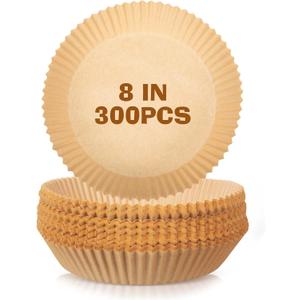 Honeydak 300 Pcs Air Fryer Disposable Paper Liner, Non-stick Air Fryer Liners, Round Parchment Paper for Cooking Baking Oil Proof Microwave Roasting Food Grade Easy Cleanup(8 Inch)