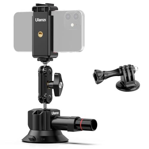 UURig SC-01 Suction Mount 3" for Vlogging Action Camera Car w Smartphone Clamp Compatible with DJI OSMO Pocket 3/OSMO 360/Insta 360 x5/Xtra/iPhone 17 16 15 14Pro Max, 1/4" Magic Arm Windshield Window