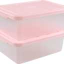 14 Quart Plastic Latching Storage Box, Plastic Underbed Storage Bin with Pink Lids, 2 Packs