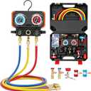 AC Manifold Gauge Set for R22 R410A R134a Refrigerant, 3 Way HVAC Manifold Gauges with R22 & R410A Safety Valves, 5FT Hoses, R134A & R410A Adapters, Universal Can Tap, Refrigerant Recharge Kit