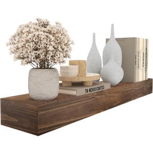 Fireplace Mantel,48 inch Rustic Wood Floating Mantel Shelves for Electric Fireplaces,Solid Wood Farmhouse Mantle for Over Fireplace(Dark Walnut,48x8x6)