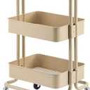 Storage Trolley Rolling Cart Utility Cart 3 Tier Rolling Cart with Wheels Metal Utility Cart Storage Organizer Trolley Cart for Kitchen Bath(Beige-One Size)