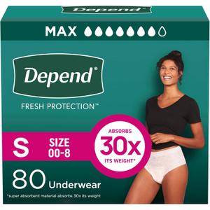 Depend Fresh Protection Adult Diapers, Incontinence & Postpartum Bladder Leak Underwear for Women, Disposable, Maximum, Small, Blush, 80 Count (2 Packs of 40), Packaging May Vary