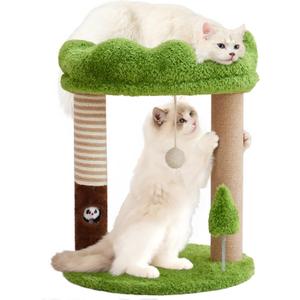 WOOCHPET Small Cat Tree with Perch Cat Bed and Removable Cover 23 inch Tall Cat Tower with 2 Scratching Sisal Scratching Posts and Cat Toys for Kittens and Adult Cats (Green)