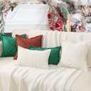 decorUhome Decorative Sage Green Throw Pillow Covers 18x18 Set of 2 with Splicing, Boho Soft Neutral Corduroy Broadside Twill Pillow Covers for Couch Bed Sofa Living Room