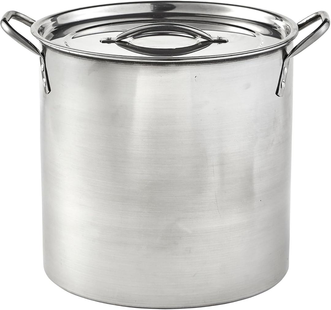 Quart Stainless Steel Stock Pot with Lid - Large Cooking Pot for Soups, Stews, Pasta, Seafood Boiling and Family Meals - Riveted Handles for Easy Transport